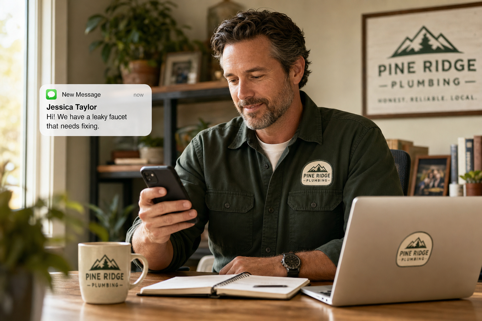 Business owner receiving a new lead notification on his phone